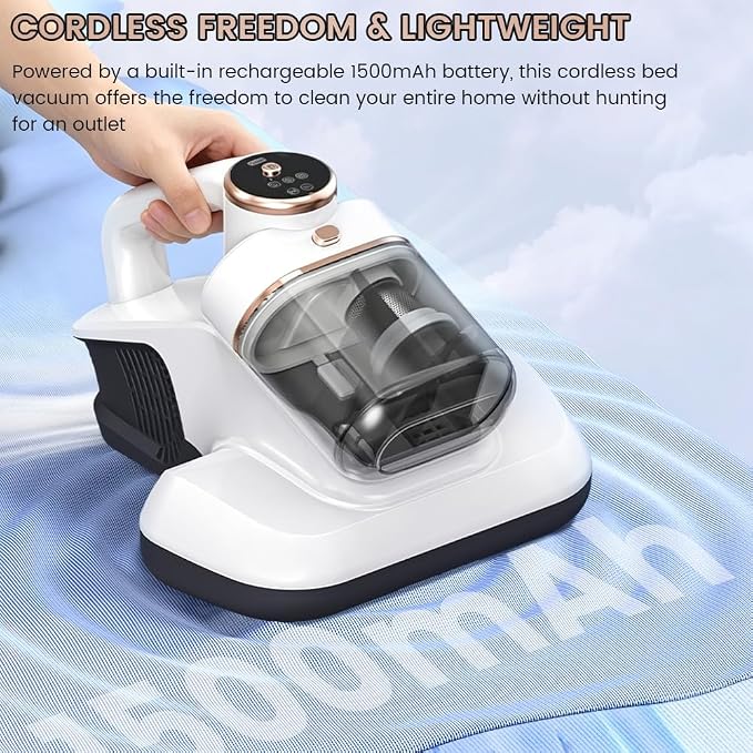 Cordless Mattress Vacuum Cleaner, 10Kpa Handheld Bed Vacuum with 3 Speed Modes & LED Screen, HEPA Filter Fabric Cleaner for Dust, Pet Hair on Pillows, Sofas, Carpet