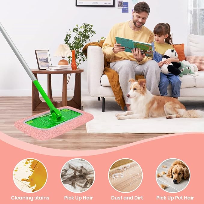 6 Pack Reusable Microfiber Mop Pads - Compatible with Sweeper, Reusable Mop Pads, Washable Dry Cloths & Wet Pads Refill for Hardwood Laminate Tile Floor Cleaning (6, Pink, M)