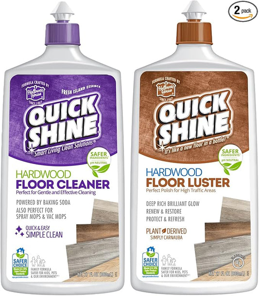 Quick Shine Hardwood Floor Care System 27 oz-2 Pk, Clean & Restore | Premium Combo Pack , Streak & Haze Free, Non-slip, pH Neutral, No PFAS, EPA Safer Choice Certified, Made in USA