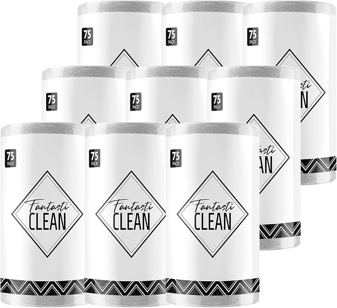 Fantasticlean Microfiber Cleaning Cloth Rolls- 675 Sheets (9 Rolls of Grey) | 12'' by 12'', Super Absorbent, Lint-free, Tear-away Microfiber Towel Roll, for All-Purpose Cleaning
