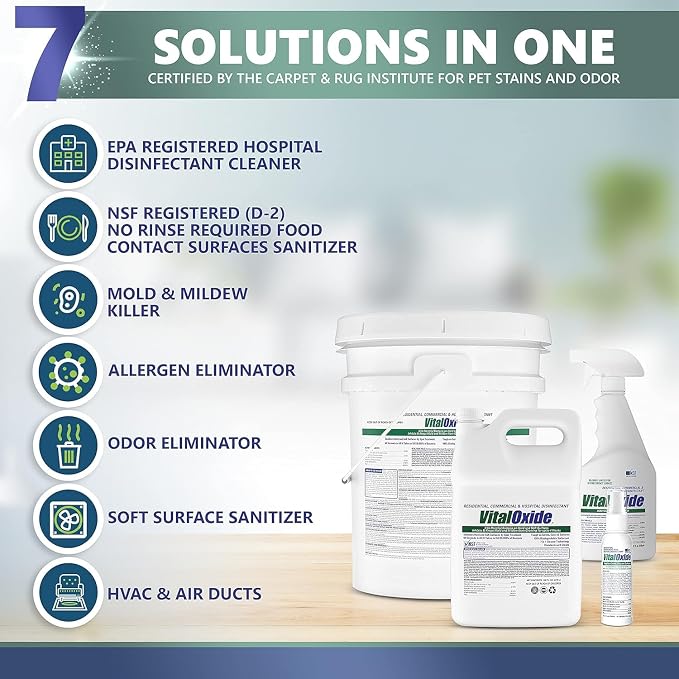 Vital Oxide Disinfectant, Deodorizer, Cleaner, Food-Contact Sanitizer, Virucide – (EPA registration #82972-1) – Kills Mold & Mildew, Eliminates Odors -1 Gallon | EPA registration 82972-1, disinfectant, deodorizer, cleaner, food-contact sanitizer and vi...