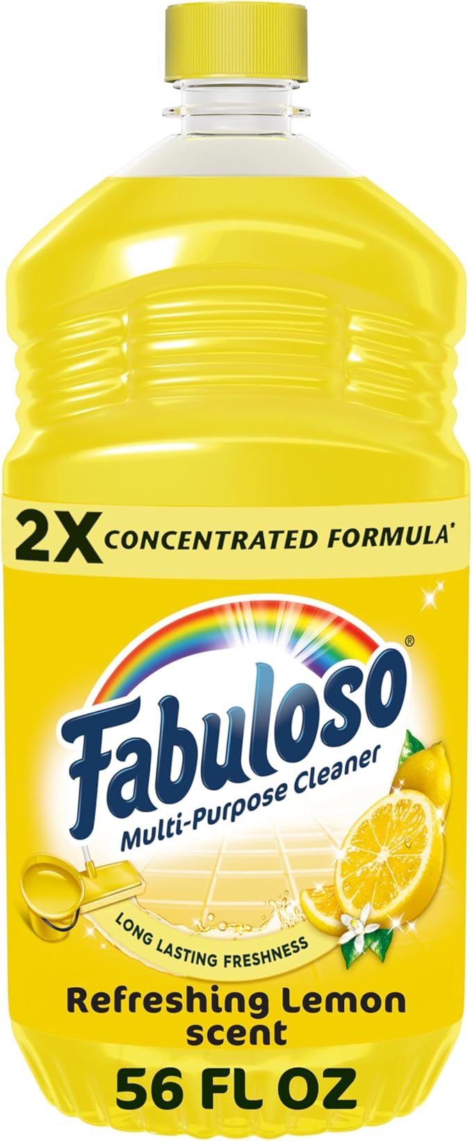 Fabuloso 2X All-Purpose Cleaner, Refreshing Lemon Scent, 56 fl oz | No Rinse Floor Cleaner, Long-Lasting Freshness, Multi-Purpose Cleaner, Concentrated Formula, Everyday Cleaning, No Residue