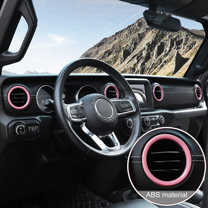 JeCar Interior Trim Kit Dashboard Air Conditioner Vent Ring Interior Accessories Compatible with Jeep Wrangler 2018-2023 JL, Pink