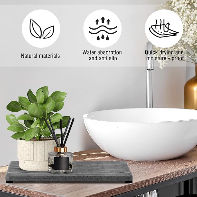 2PCS Water Absorbing Stone Tray, Fast Drying Stone Sink Tray, Water Absorbent Diatomite Trays, Stones Soap Trays, Diatomite Coasters for Kitchen Sink Bathroom Counter, Hand Soap Dish & Holders