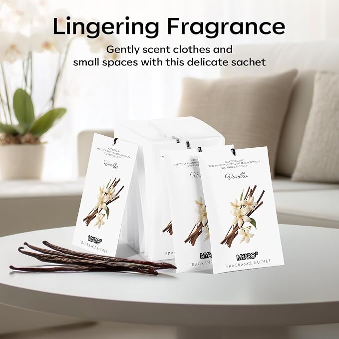 MYARO 12 Packs Vanilla Scented Sachets for Drawer and Closet, Long-Lasting Closet Sachet Bags Drawer Deodorizers Fresh Scents, Home Fragrance for Lover