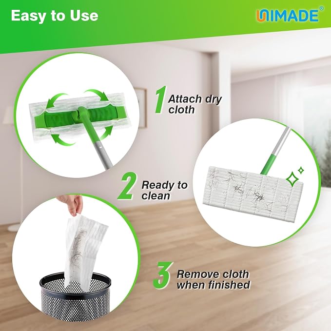UNIMADE Dry Sweeping Cloths, 180 Count Mop Refills | Compatible with Swiffer Sweeper - Disposable Duster Refill Mops for Cleaning Hardwood Floor Dust
