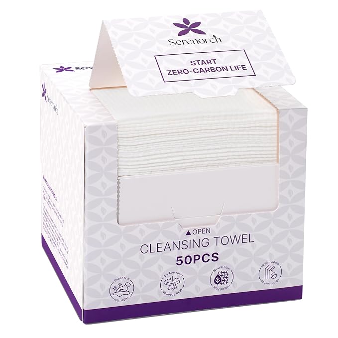 Disposable Face Towels XL, 50 Count | 10" x 12" Ultra Thick Facial Cleansing Cloths, Soft Dry Wipes for Sensitive Skin, Lint-Free Makeup Remover Towelettes