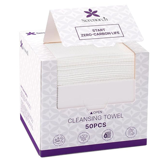 Disposable Face Towels XL, 50 Count | 10" x 12" Ultra Thick Facial Cleansing Cloths, Soft Dry Wipes for Sensitive Skin, Lint-Free Makeup Remover Towelettes