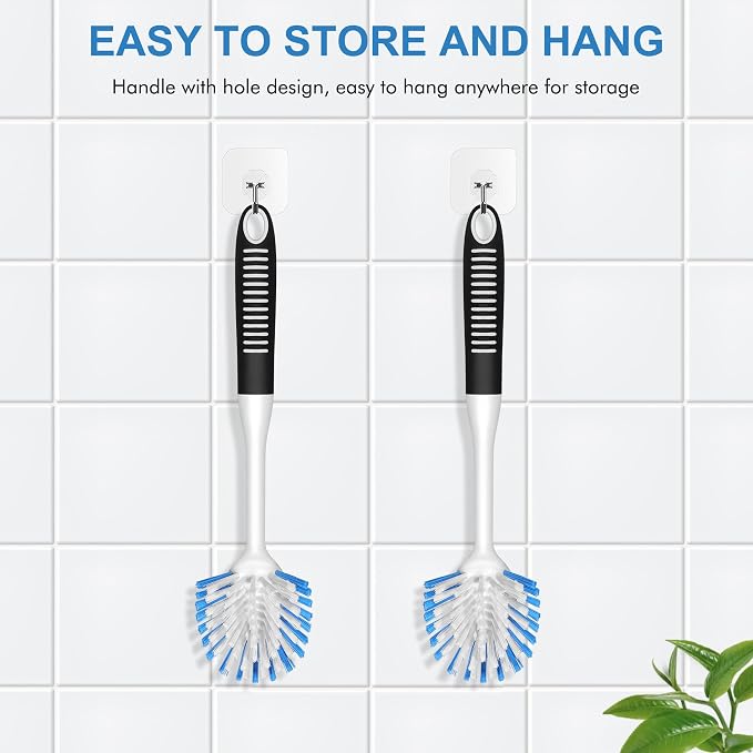 SetSail Dish Brush with Handle, 3 Pack Stiff Bristles Dish Scrubber with Built-in Scraper Dish Scrub Brushes for Cleaning Dishes, Pots and Pans, Kitchen Sink, 3 Pack, Black Blue