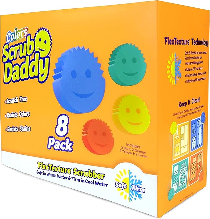 Scrub Daddy Sponges Set - Variety Colors - Scratch-Free Multipurpose Dish Sponge - BPA Free & Made with Polymer Foam - Stain & Odor Resistant Kitchen Sponge (8 Count)
