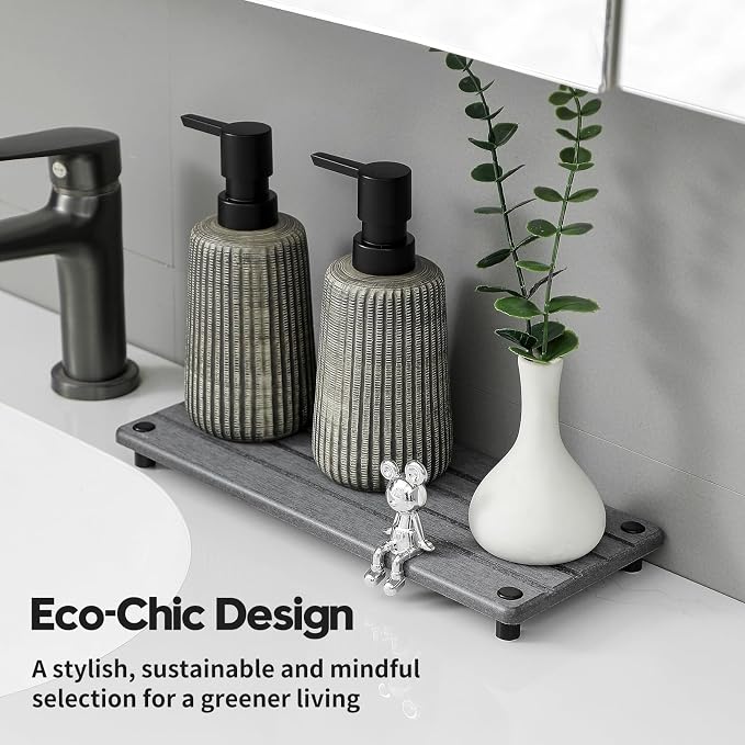 Razborci Instant Dry Sink Caddy Kitchen Sink Organizer, Quick Drying Stone Tray Diatomite Sponge Holder Soap Dish, Bathroom Countertop Fast Dry Water Absorbing Vanity Rack, Dark Gray,12" x 5"