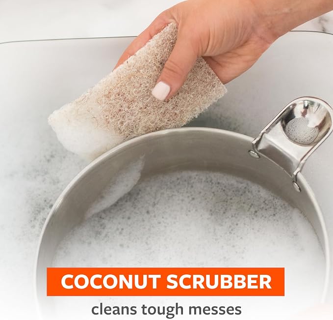 Full Circle Heavy Duty Scour Pads, Pack of 3 – Plant-Based Coconut Shell Scrubbers Made with Recycled Materials, Safe for Nonstick Cookware