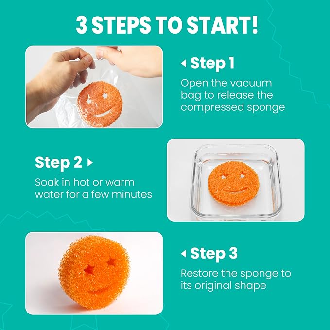 Dish Scrub Sponges, Non-Scratch Temperature Controlled Smiley Color Sponge | Scrubber Dishwasher Safe for Household Cleaning, Kitchen, Bathroom, Stain Odor Resistant Polymer Multi-Functional Bulk Pads