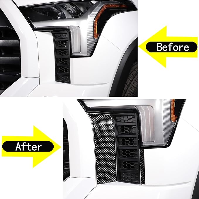 Aunginsy Car Front Headlight Bumper Grille Mesh Sticker Compatible with Toyota Tundra/Sequoia 2022 2023 2024 Pickup Truck Real Carbon Fiber Decorative Sticker Protection Cover Interior Accessories