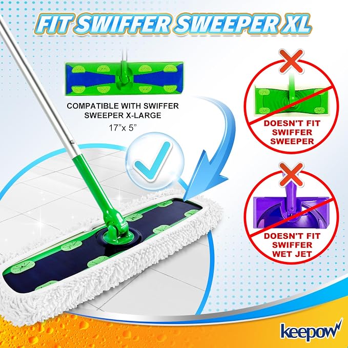 KEEPOW Reusable XL Wet Refills Compatible with Swiffer Sweeper XL, X-Large Dry Sweeping Cloths, Wet Mopping Cloths, Washable Microfiber XL Mop Pads Refills for Surface/Hardwood Floor Cleaning, 4 Pack | X-Large Dry Sweeping Cloths, Wet Mopping Cloths, W...