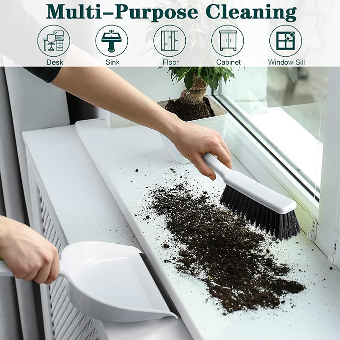 Zubebe 12 Pcs Mini Dustpan and Brush Set, Small Broom and Dustpan Set Small Cleaning Brush Portable Hand Broom Set for Home Office Kitchen Table Desktop Floor Cleaning Supplies