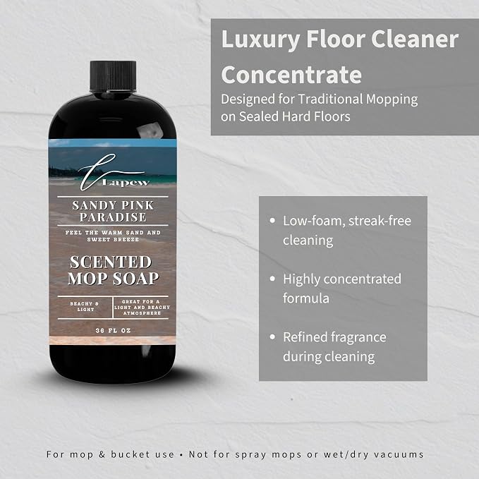 Lapew Sandy Pink Paradise Scented Mop Soap - Luxury Floor Cleaner Concentrate for Mopping Tile, Laminate, Vinyl & Hardwood | Streak-Free, Low-Foam | 36 oz
