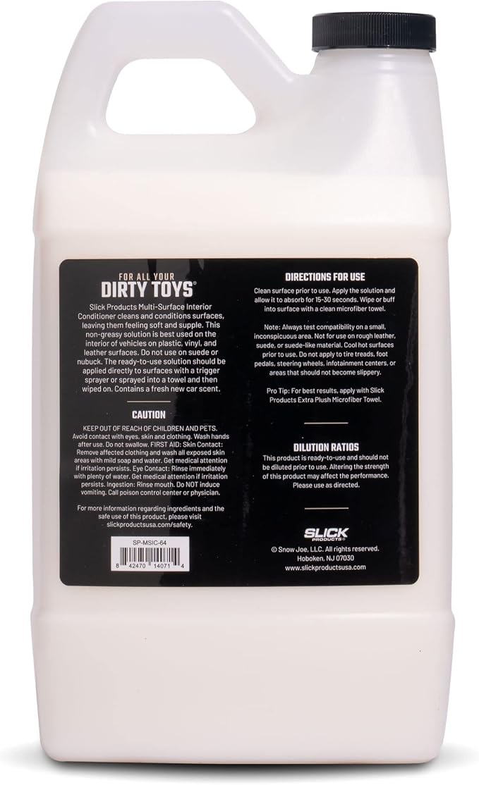 Slick Products Multi-Surface Interior Conditioner – Cleans & Conditions Vinyl, Plastic & Leather – Non-Greasy Car Interior Cleaner & Protectant – Fresh New Car Scent – 64 oz.