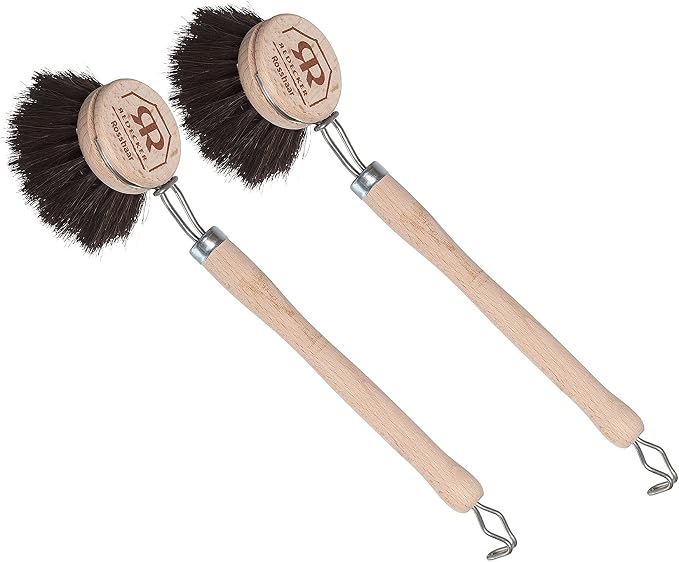 Redecker Dish Brush Set, Horsehair Bristles, 2 Inch Round, 2 Pack – Wooden Dish Brushes for Glassware & Everyday Cleaning, Made in Germany