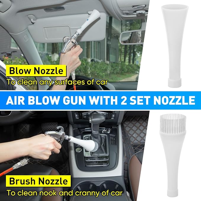 Aluminium Car Cleaning Gun with Tapered Nozzle, 6-9.2Bar with 2 Set Nozzle | Pressure Air Blower Blow Gun Producing Powerful Blast of Air for Cleaning Cars, Velvet, Furniture and Carpets