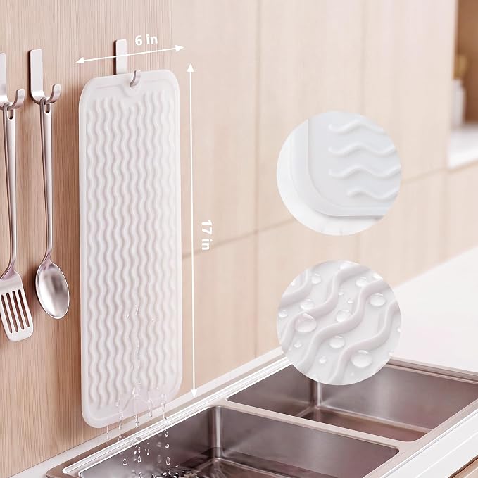 MicoYang Silicone Dish Drying Mat for Multiple Usage,Easy clean,Eco-friendly,Heat-resistant Silicone Mat for Kitchen Counter,Sink,Bar,Bottle,or Cup Translucent M 17 inches x 6 inches