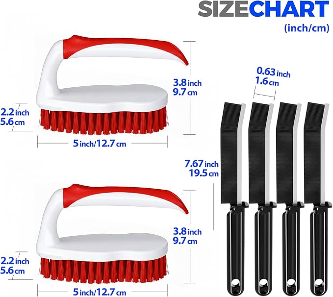 Holikme 6 Pack Cleaning Brush Scrub Brush Kitchen Brush for Floor,Red | Scrub Brushes for Cleaning, Heavy-Duty Scrub Brush, Stiff Bristles Cleaning Brush for Kitchen Bathtub Floor and Wall