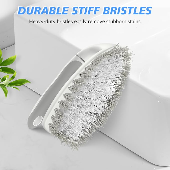 SetSail Heavy Duty Scrub Brush, 2 Pack Cleaning Brush Set, Grey White | Stiff Durable Bristles with Non-Slip Tpr Grip and Hanging Loop for Bathroom, Kitchen, Shower, Tub, Tile, Carpet.