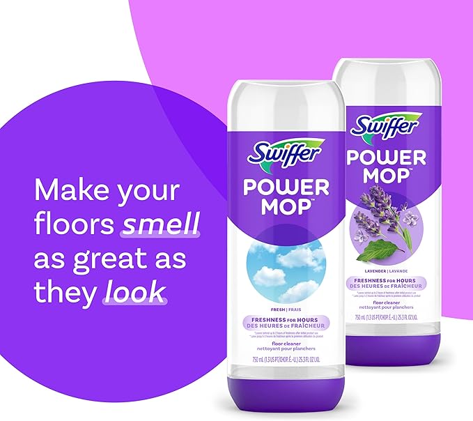 Swiffer PowerMop Liquid Floor Cleaner Refills, Solution for Power Mop, Fresh Scent, 2 Count Mopping Fluid Replacement Bottle, Spray Mops Cleaning Juice, No Bucket Needed, Multi-Surface and Wood