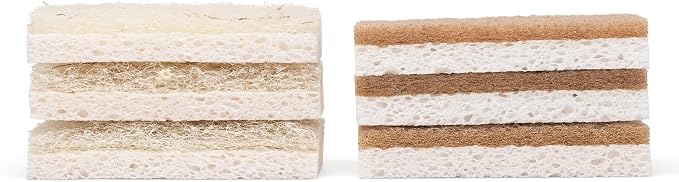 Full Circle Natural Scrubber Sponge Duo Set, Plant-Based Scrubber Sponges – Pack of 6 – 3 Walnut & 3 Coconut – Powerful Natural Sponges Made with Plants & Recycled Materials, Safe for Nonstick