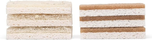 Full Circle Natural Scrubber Sponge Duo Set, Plant-Based Scrubber Sponges – Pack of 6 – 3 Walnut & 3 Coconut – Powerful Natural Sponges Made with Plants & Recycled Materials, Safe for Nonstick