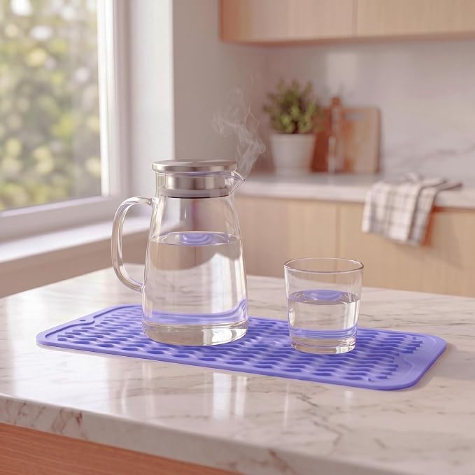 MicoYang Silicone Dish Drying Mat for Multiple Usage,Easy clean,Eco-friendly,Heat-resistant Silicone Mat for Kitchen Counter,Sink,Bar,Bottle,or Cup Light Purple M 17 inches x 6 inches