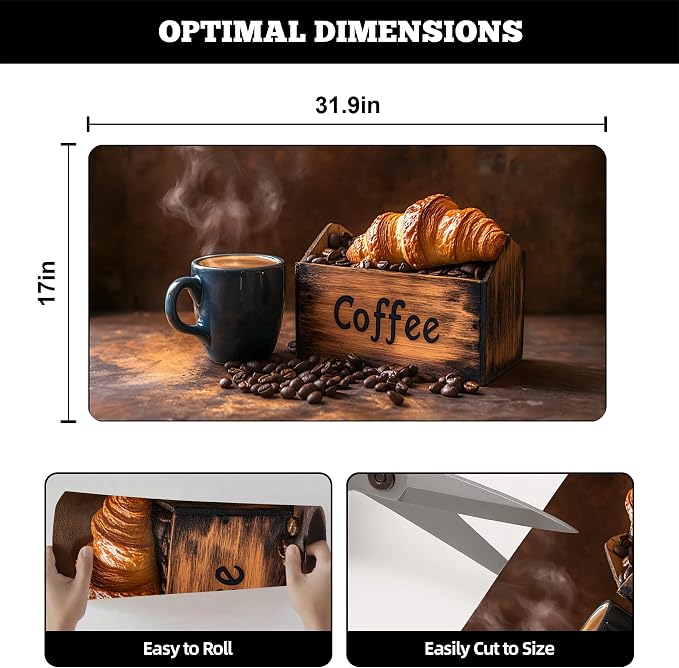 Dish Drying Mat Large Coffee Mat Absorbent Drying Mat for Kitchen Counter Coffee Bar Accessories 32"x 17", Coffee and Bread 1