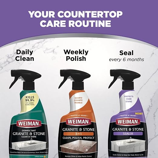 Weiman Granite & Stone Sealer Spray - Protects Kitchen Countertops, Sinks, Showers, Vanities & Floors From Stains - For Granite, Quartz, Marble, Tile, Limestone, Slate - Water Based, 24 oz