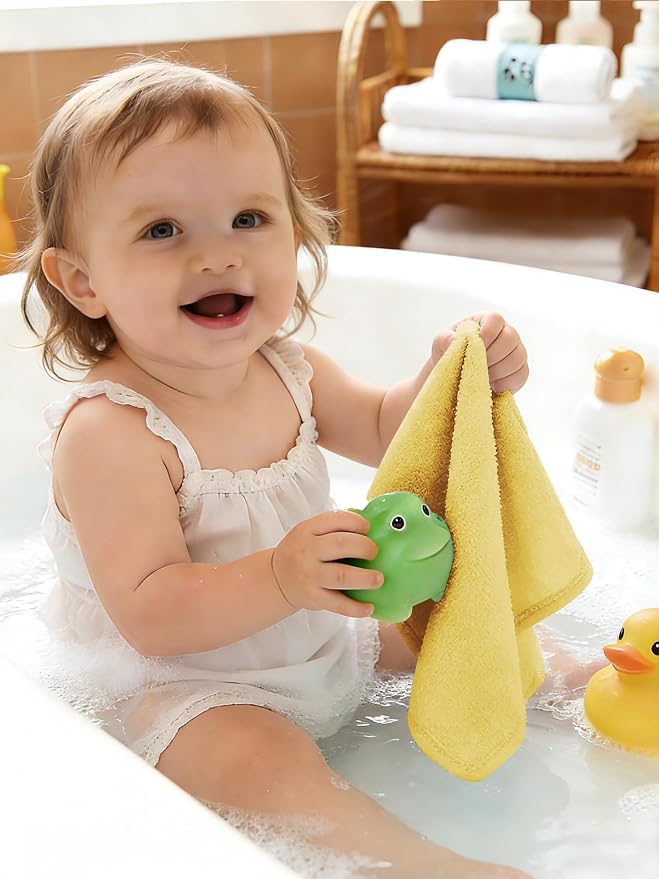 HIPHOP PANDA Baby Washcloths, Rayon Made from Bamboo - 2 Layer Ultra Soft Absorbent Newborn Bath Face Towel - Reusable Baby Wipes for Delicate Skin - Yellow, 6 Pack