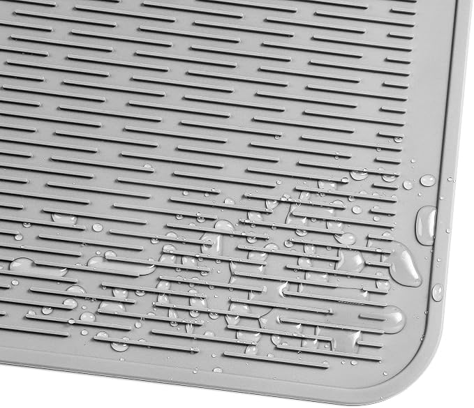 MicoYang Silicone Dish Drying Mat for Multiple Usage,Easy clean,Eco-friendly,Heat-resistant Silicone Mat for Kitchen Counter or Sink,Refrigerator or Drawer Liner Grey 2XL 24 inches x 18 inches