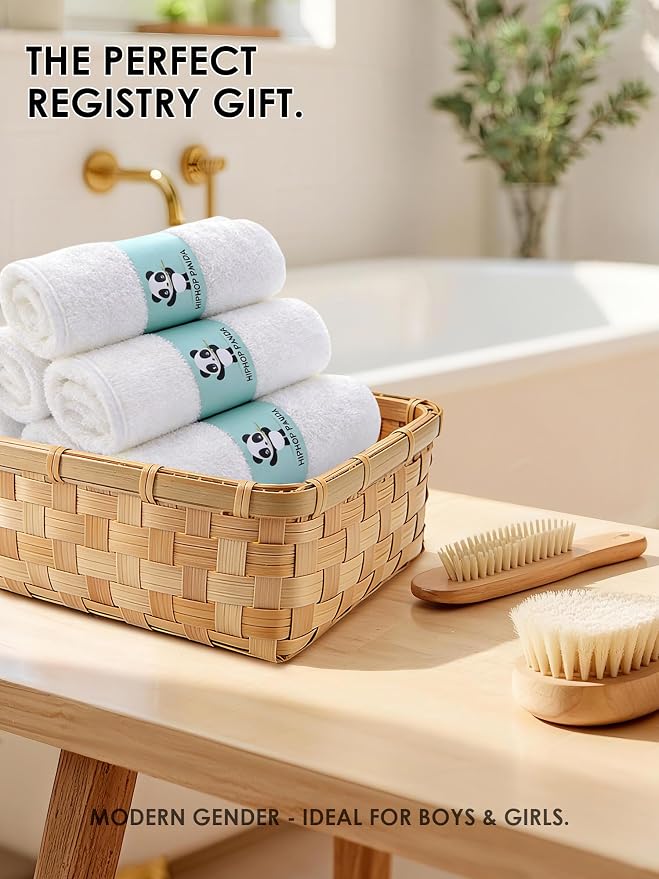 HIPHOP PANDA Baby Washcloths, Rayon Made from Bamboo - 2 Layer Ultra Soft Absorbent Newborn Bath Face Towel - Reusable Baby Wipes for Delicate Skin - White, 6 Pack