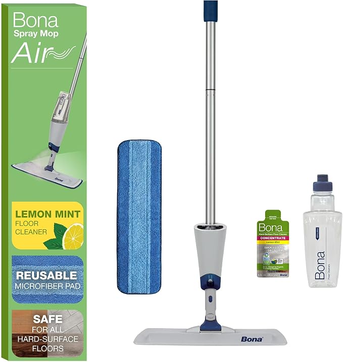 Bona Spray Mop Air - Includes Multi-Surface Floor Cleaner Concentrate and Microfiber Pad - Lemon Mint Scent - Lightweight & Compact Mop