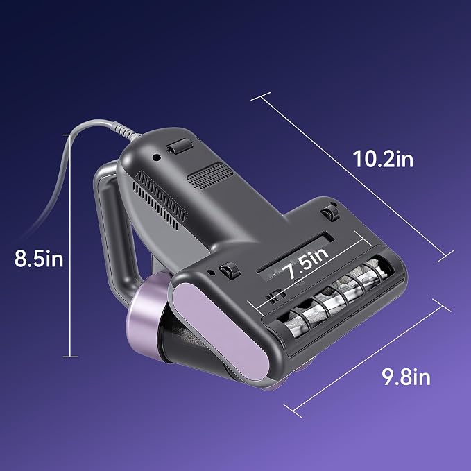 VUSIGN Mattress Vacuum Cleaner, 16Kpa Bed Vacuum Cleaner with 253.7nm UV-C Light, 140°F Heat, 40000RPM, HEPA Filter & Ultrasonic, Double-Cup Handheld Vacuums for Bed, Sofa, Couch, Crib(Corded, 500W)