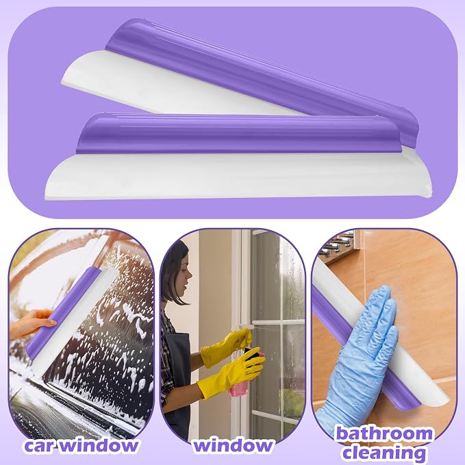 2 Pack 14 Inch Car Drying Squeegee Purple Longer Silicone Water Squeegee Window Shower Blade Automotive Squeegees Flexible Auto T-bar Rubber Squeegees for Car Windshield Glass Bathroom Wash Tool