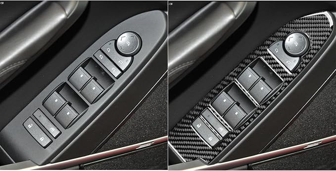 Car Window Lift Switch Panel Trim Real Carbon Fiber Compatible with Cadillac CTS 2008 2009 2010 2011 2012 2013 Interior Stickers Accessories
