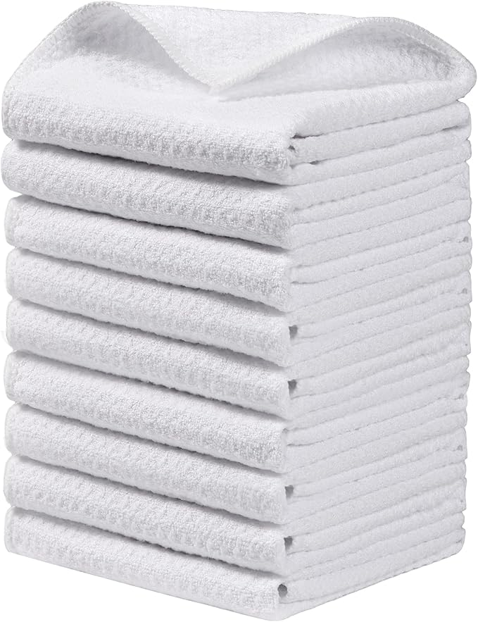JOYMOOP Microfiber Waffle Weave Cleaning Cloth,Highly Absorbent Kitchen Towels,Quick Drying Lint Free Dish Towels for Kitchen,9 Pack,White,10 x 10 inch