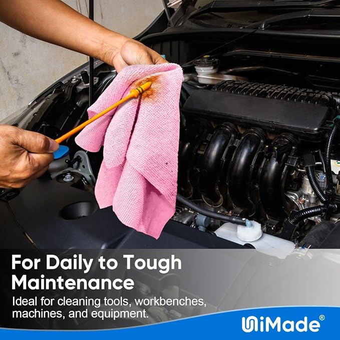 UNIMADE Microfiber Cleaning Cloth, 10 Pack Reusable Microfiber Towels for Cars Lint Free Cleaning Shop Towel Rags for Home Kitchen Automotive Bar Mechanic Restaurant Garage, 11.5"x 11.5", Pink