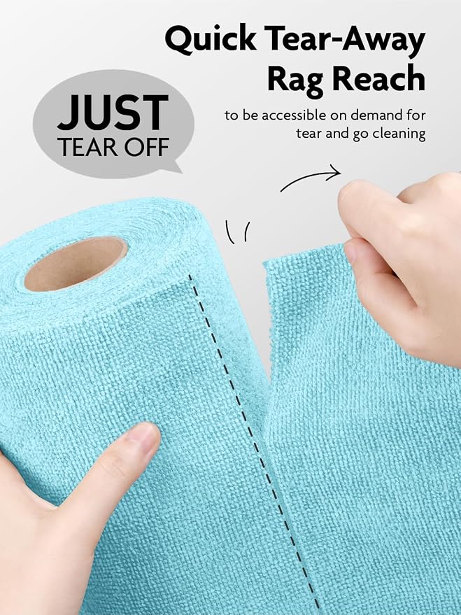 Fantasticlean Microfiber Cleaning Cloth Roll-60 Sheets,12"x12"(White, Blue) | Super Absorbent, Lint-free, Tear-away Microfiber Towel Roll, for All-Purpose Cleaning, Reusable Alternative to Paper Towels