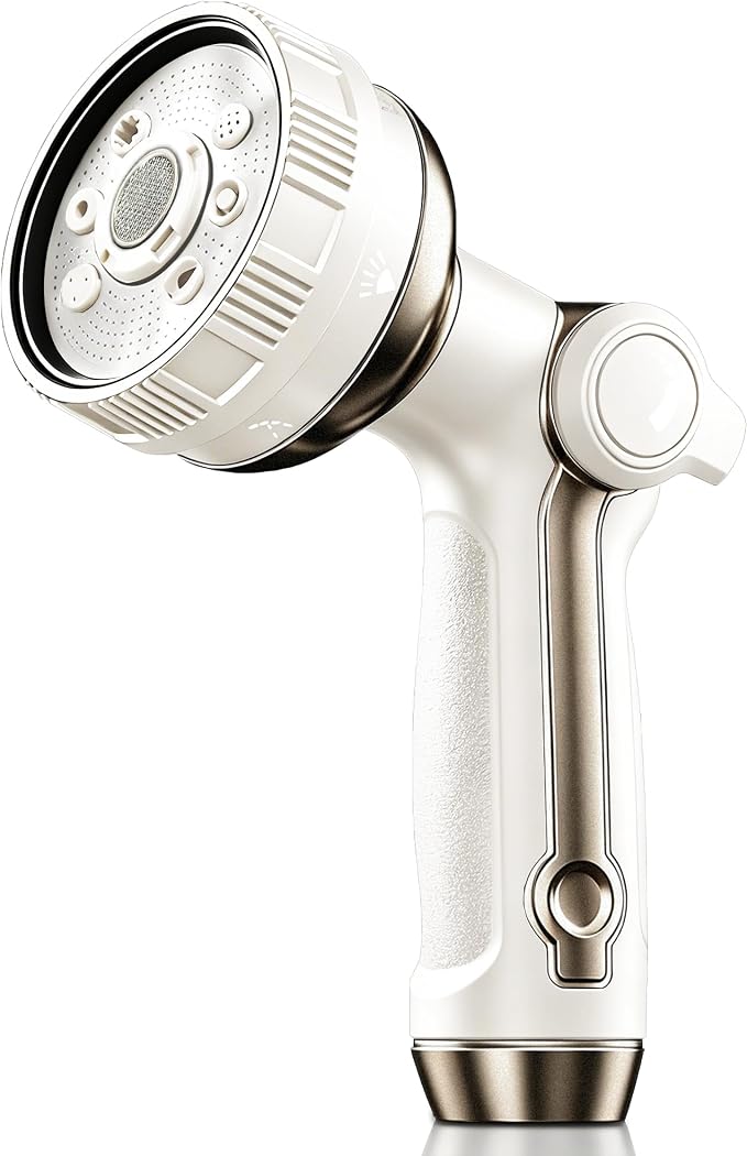 Garden Hose Nozzle Heavy Duty Metal Water Hose Sprayer | Heavy Duty Metal Spray Nozzle With Thumb Control. Japanese-style Design & 8 Spray Patterns For Different Blooming Seasons