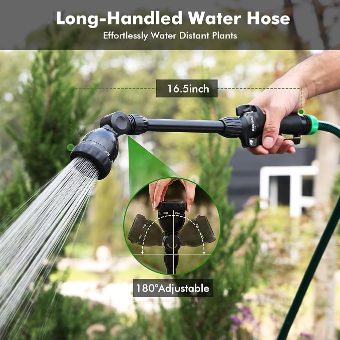 RESTMO Heavy Duty Metal Hose Wand, Watering Wand for Garden Hose | 180° Swivel Ratcheting Head, 16'' Hose Sprayer, 7 Spray Patterns, Flow Control, Ideal for Hanging Baskets & Shrubs