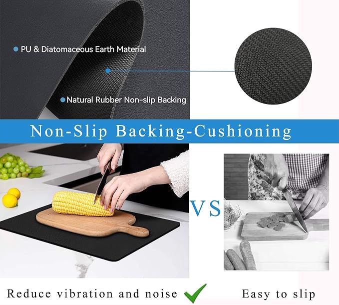 Dish Drying Mat for Kitchen Counter,Drying Mat for Dish Rack,Absorbent Hide Stain Rubber Mat,Coffee Mat, Kitchen Counter Mat (Black, 18"x24")