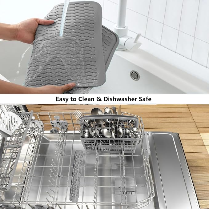ZLR 4-in-1 Silicone Mat 12" x 12" / 305 x 306mm Square - Dish Drying Mat, Air Fryer Mat, Coffee Maker Pad & Heat Resistant Trivet (up to 450°F) - Non-Slip Food-Grade BPA-Free (Dark Gray)