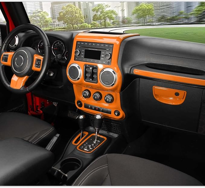 RT-TCZ for Jeep JK Interior Trim Kit Orange, JKU Center Console Dashboard Panel Trim Cover for Jeep Wrangler JK JKU 2011-2017 Orange Interior Accessories 10pcs