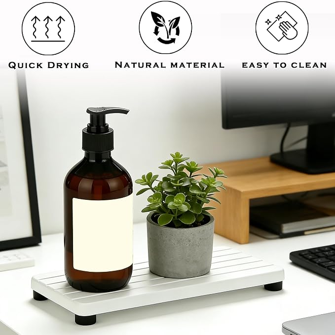 2PCS Stone Drying Tray, Water Absorbing Stone Tray for Sinks, Neat Diatomite Sink Trays, Fast Drying Kitchen Sponge Hand Soap Holder, Instant Dry Sink Coasters Used for Bathroom Counter -White