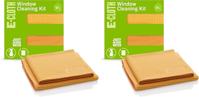 E-Cloth Microfiber Window Cleaning Cloth Kit - Glass Cleaning Cloth for Windows,Mirrors,Cars,Lenses,Eyeglasses,& More,Streak Free Clean,Machine Washable Reusable Towel - Tangerine Orange,(Pack of 2)